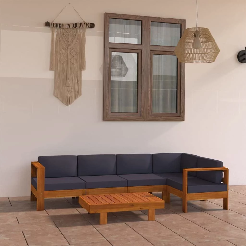 fashionable Furniture Sets 6 Piece Patio Lounge Set with Dark Gray Cushions Acacia Wood Outdoor Tables for Conversation Dining Patio Furniture Sets Clearance Gray