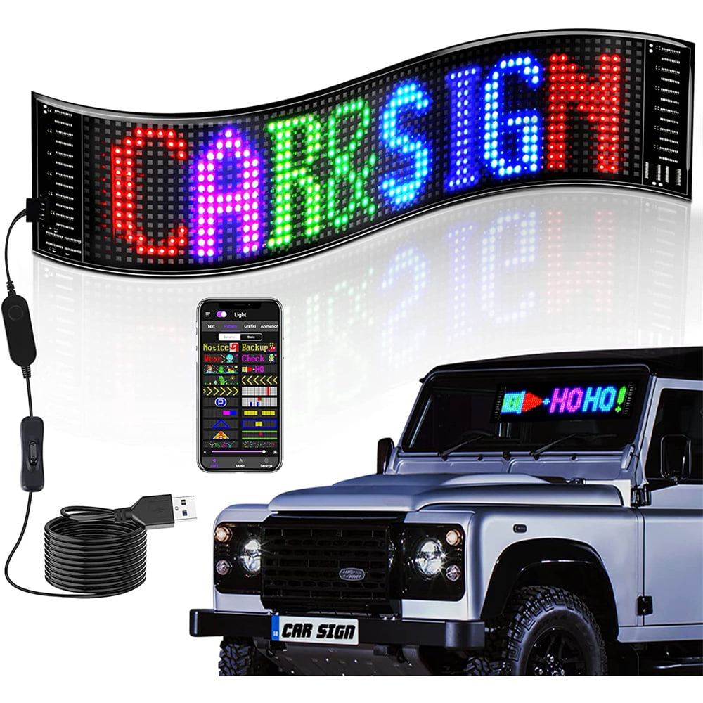 Scrolling Bright Advertising LED Signs, Flexible USB 5V LED Car Sign Bluetooth App Control Custom Text Pattern Animation Programmable LED Display for Store Car Bar Hotel (14.6x3.6'')