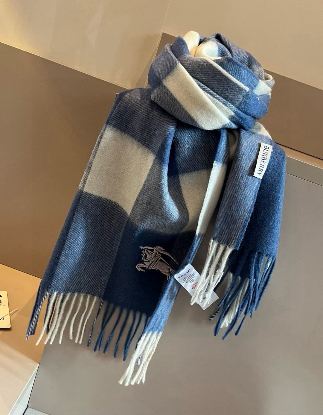 Burberry Cashmere Scarf Geometric Blue For Women 180cm