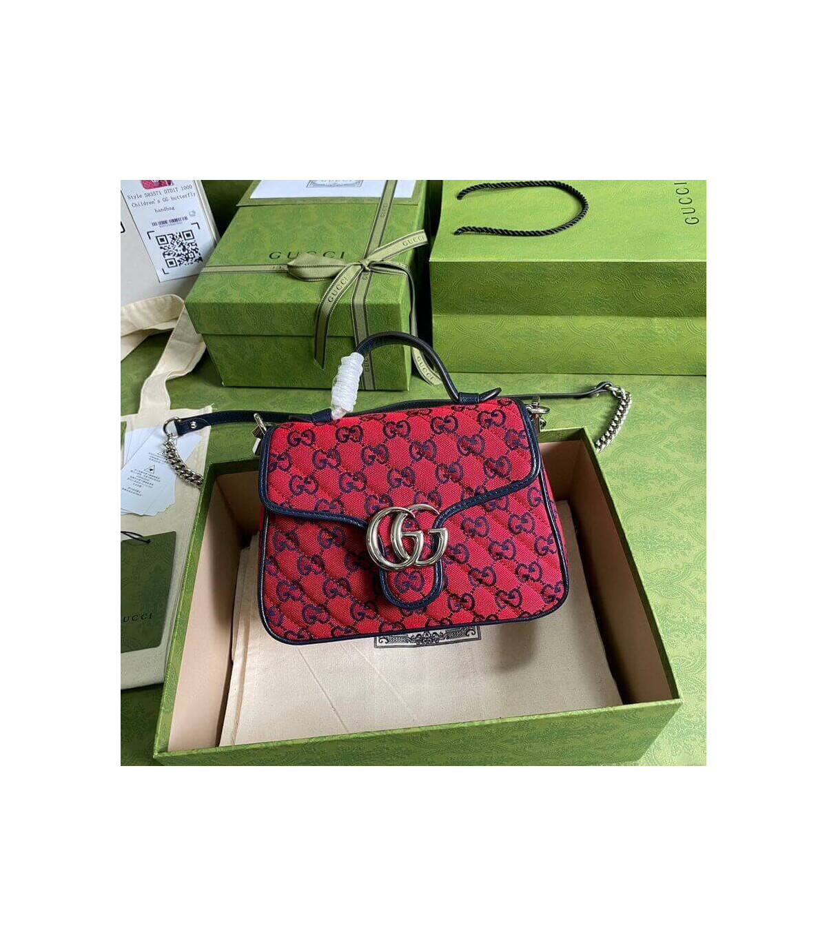 Gucci GG Marmont Multicolour Mini Top Handle Bag Red