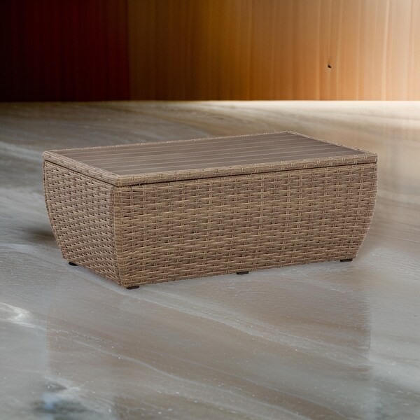 Julia 49 Inch Outdoor Coffee Table,Rectangular,Resin Wicker,Beige Brown