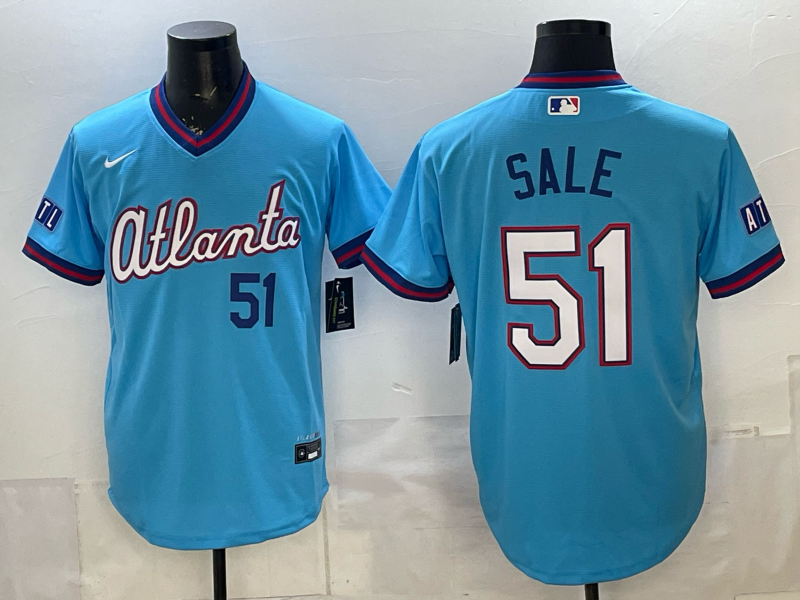 Men's Atlanta Braves Chris Sale #51 Powder Blue 2026 City Connect Stadium Jersey