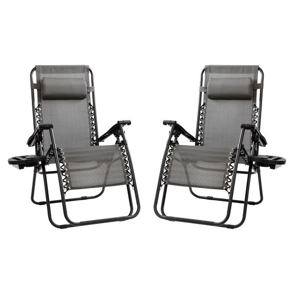 2 Pack Adjustable Mesh Zero Gravity Lounge Chair with Cup Holder Tray