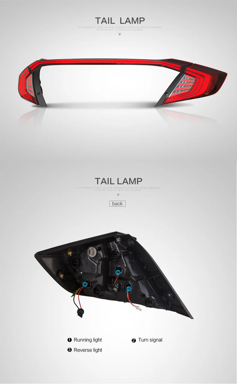 Vland Civic 4dr 2016-2017 Rear LED Spoiler+Taillights