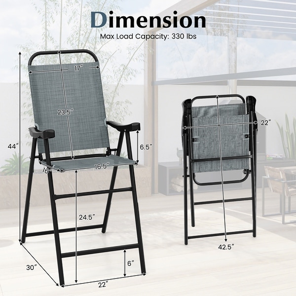Gymax 4 PCS Patio Bar Chair Folding Bar Height Metal Frame w/ Footrest