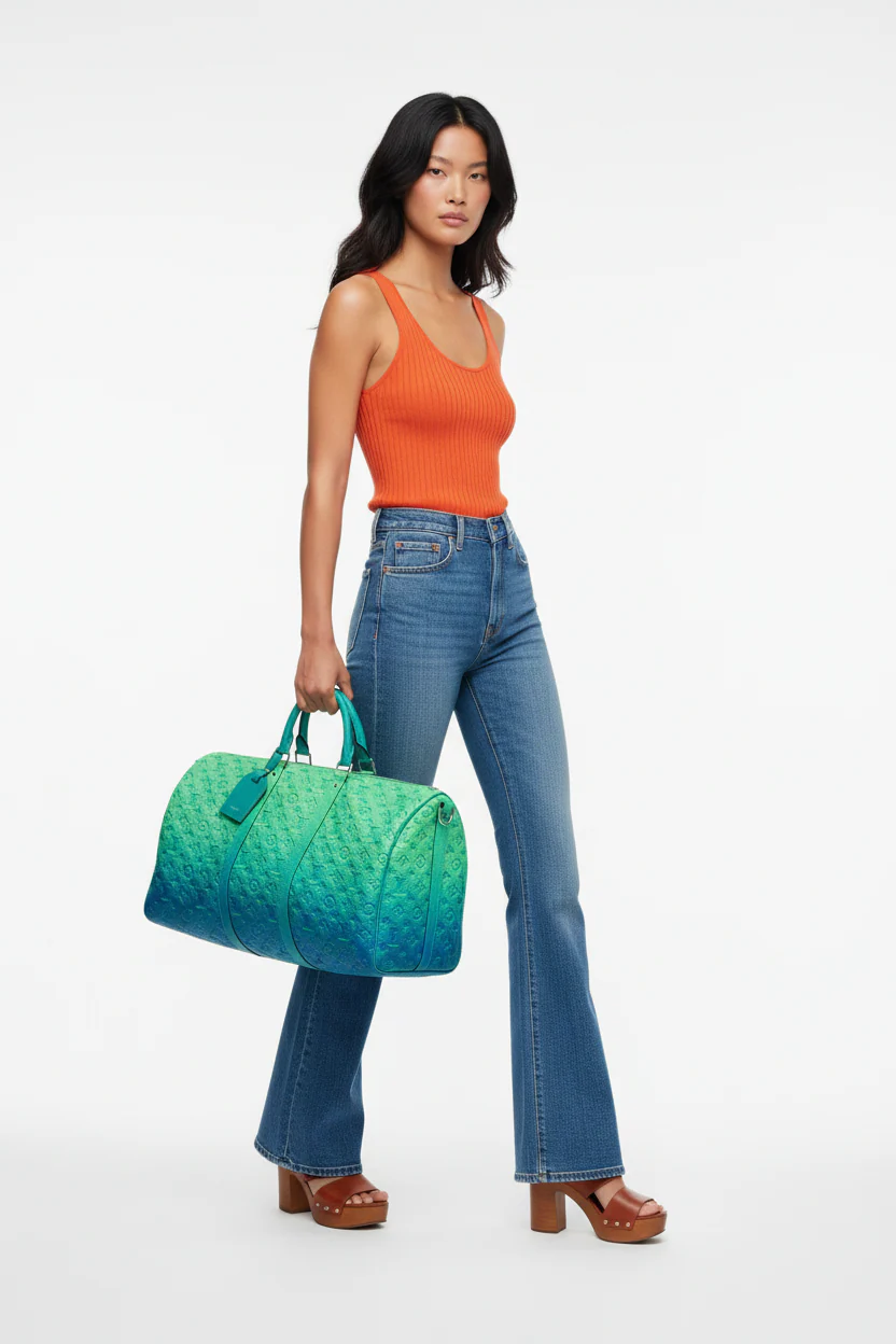 Louis Vuitton x Virgil Abloh Bandoulière 50 Blue Green Monogram Taurillon Illusion Silver Hardware