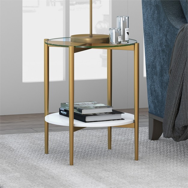 Mid century Brass Metal Round Side Table With White Lacquer Shelf Henn amp hart