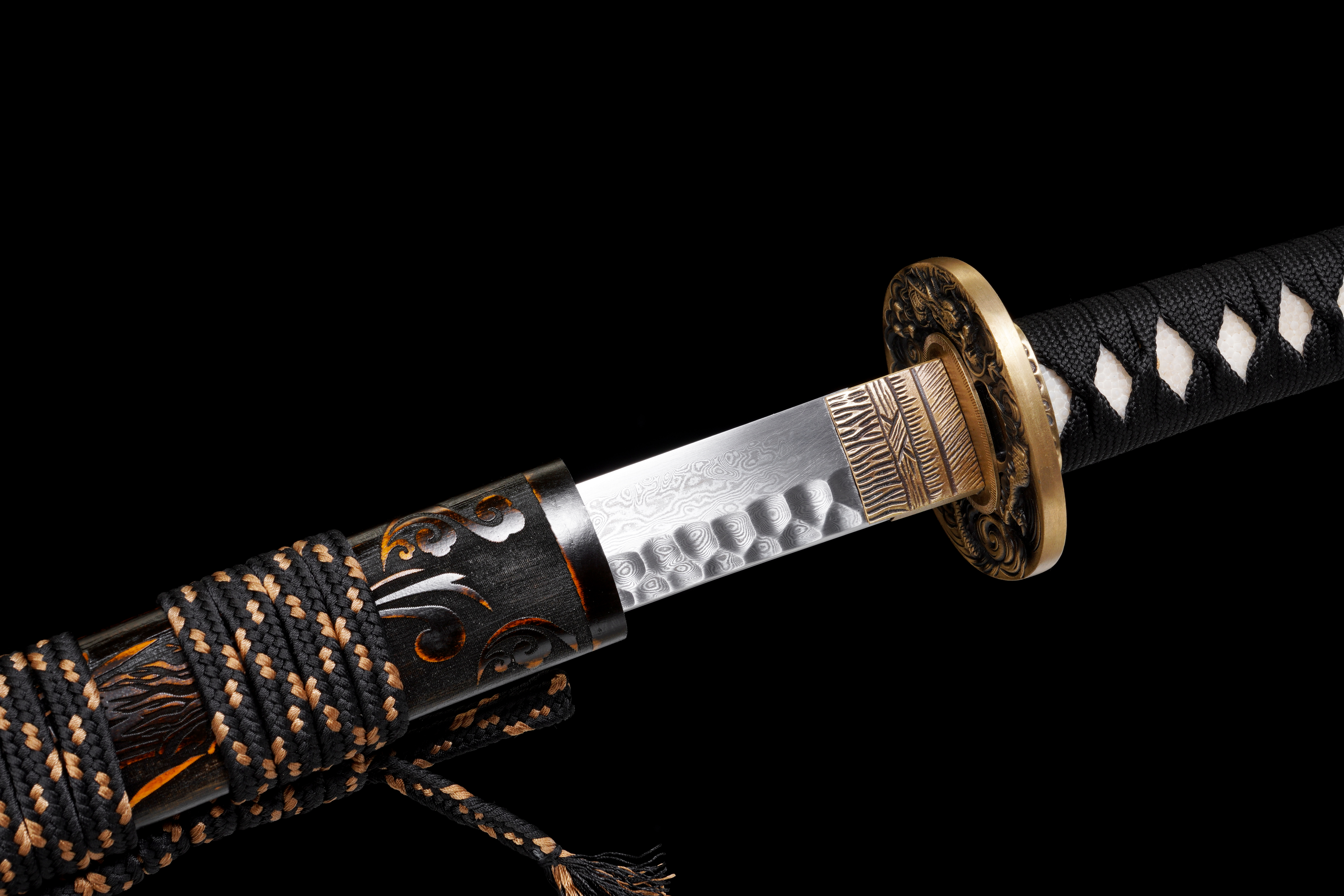 Handmade Japanese Katana Damascus Steel Full Tang Samurai Sword Dragon Saya