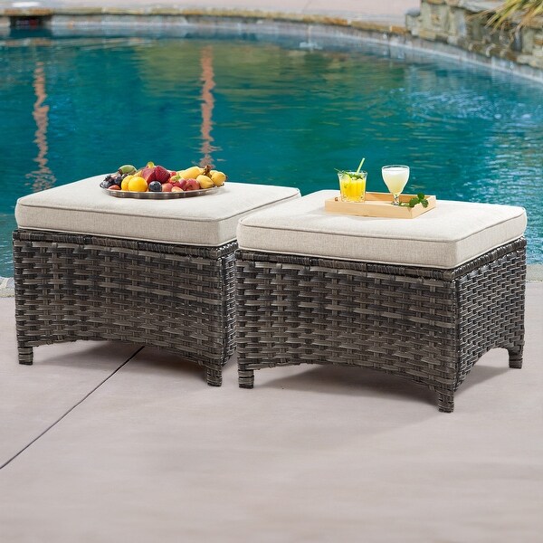 Cozywor 2Piece Wicker Outdoor Patio Ottoman Set with Cushions