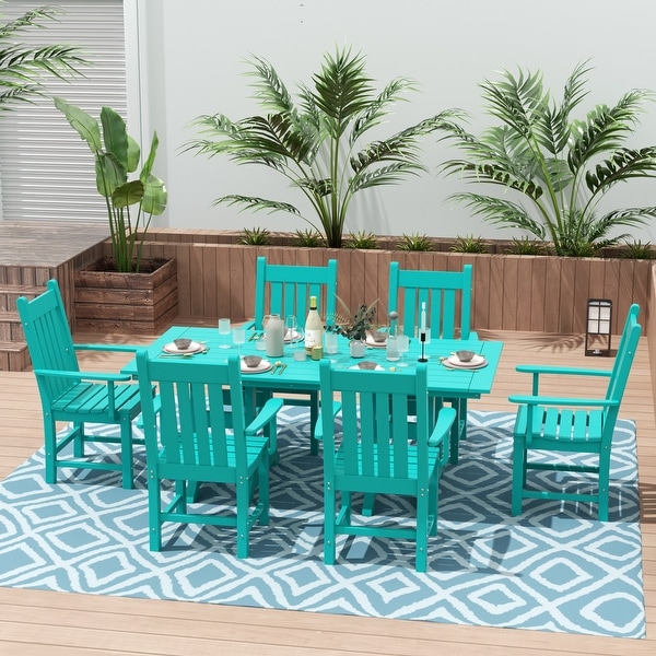 Polytrends Laguna Hdpe All Weather Outdoor Patio Dining Set with Rectangle Table,Arm Chairs (7Piece Set)