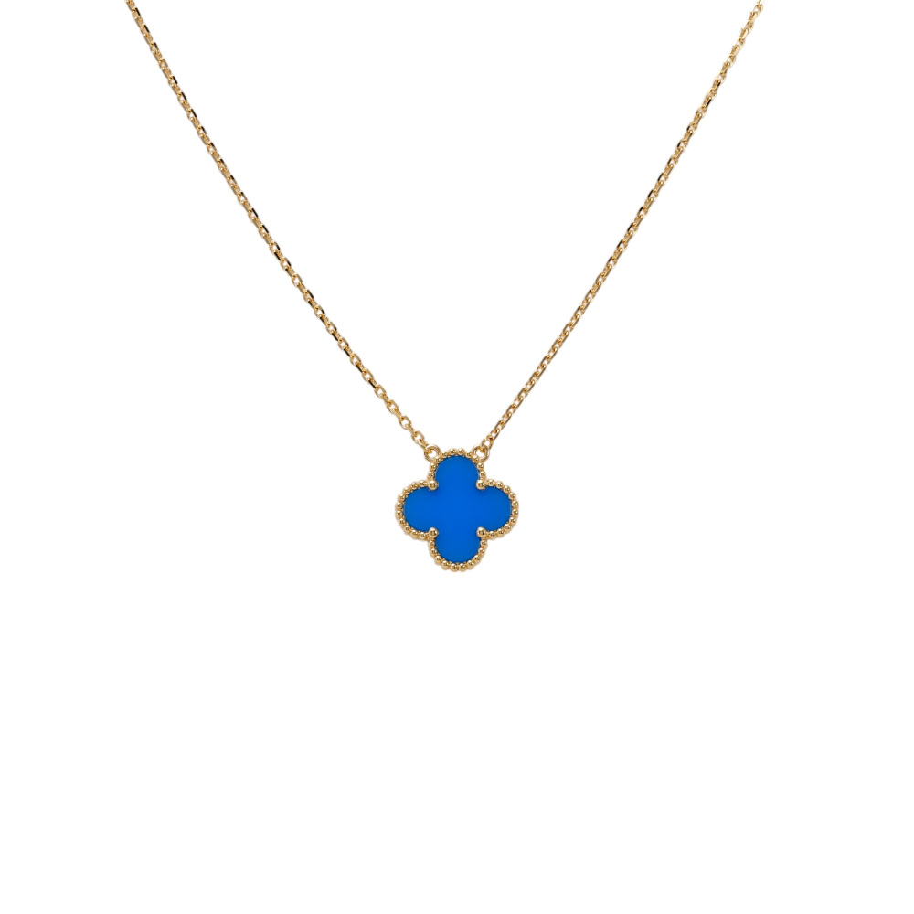 Van Cleef & Arpels Vintage Alhambra Necklace 18K Yellow Gold Blue Agate VCARP9SY00