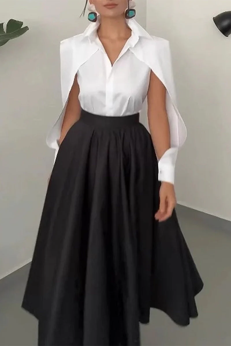 Elegant Patchwork Turndown Collar Two-Piece SetClistos