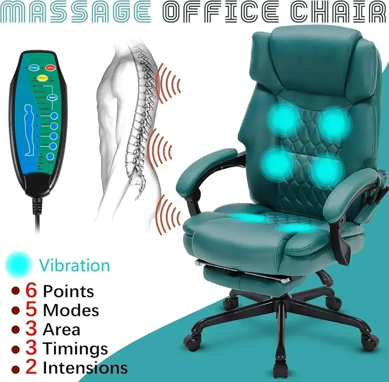 Vibrating Massage Office Chair – Heated Seat, 6-Point Vibration, and Extendable Footrest