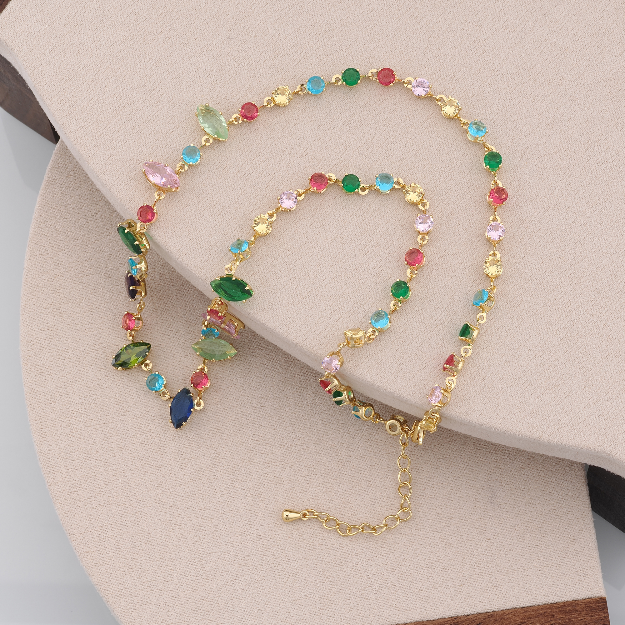 18K Gold Filled Multicolor Zircon Necklace,Colorful Necklace,Oval Stone Necklace,Adjustable Gold Chain Necklace,Gift For Her