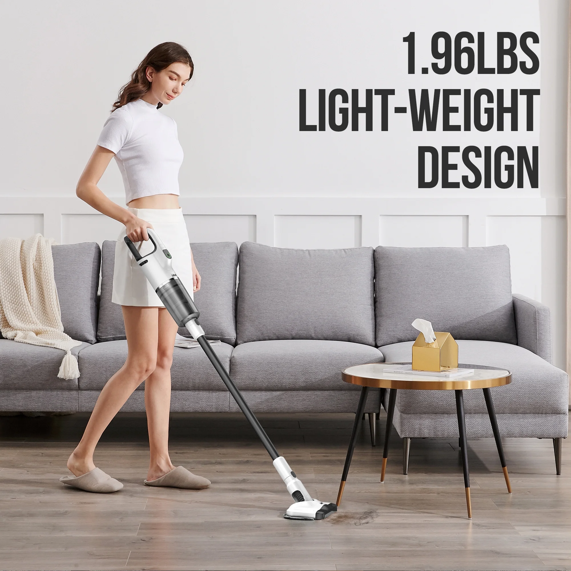 Litheli 6-In-1 Cordless Vacuum Cleaner, 10000Pa/6000Pa 2 Model Suction Powerful Lightweight Portable Handheld Stick Vacuum Cleaner with 4Ah Battery White