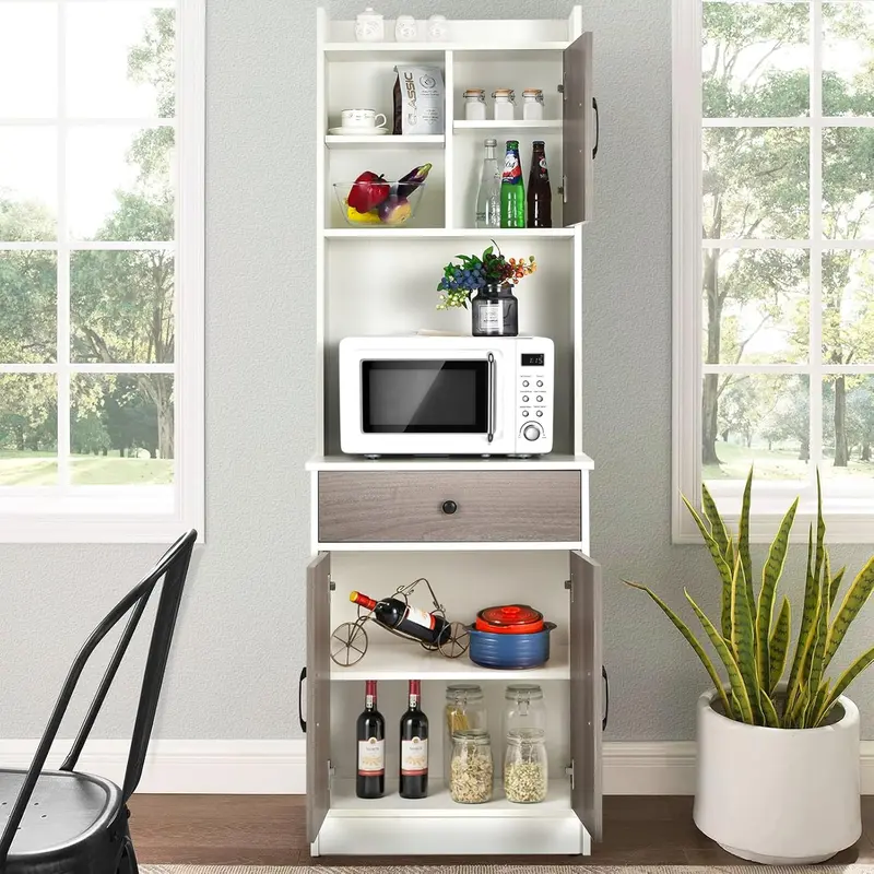 White 71-Inch Kitchen Pantry Hutch – Freestanding Buffet with Microwave Shelf & Drawer