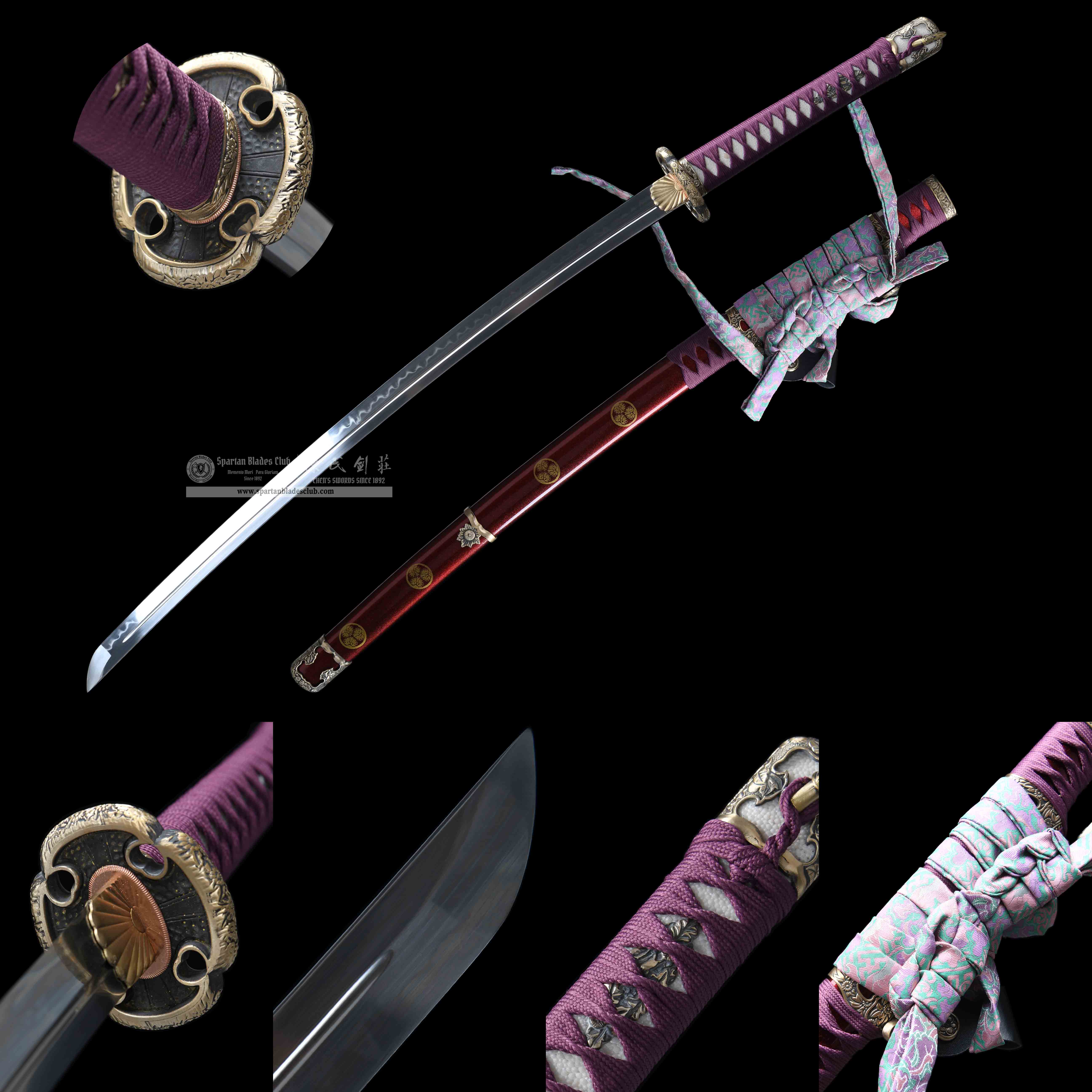 HY191 | Shion | Tachi | T10 Steel | Clay-tempered | Real Hamon | Purple | Flower | Battle-Ready | Full-tang | Spartan Blades Club | CHEN'S SWORDS 1892 - Spartan Blades Club - 陳氏劍莊1892