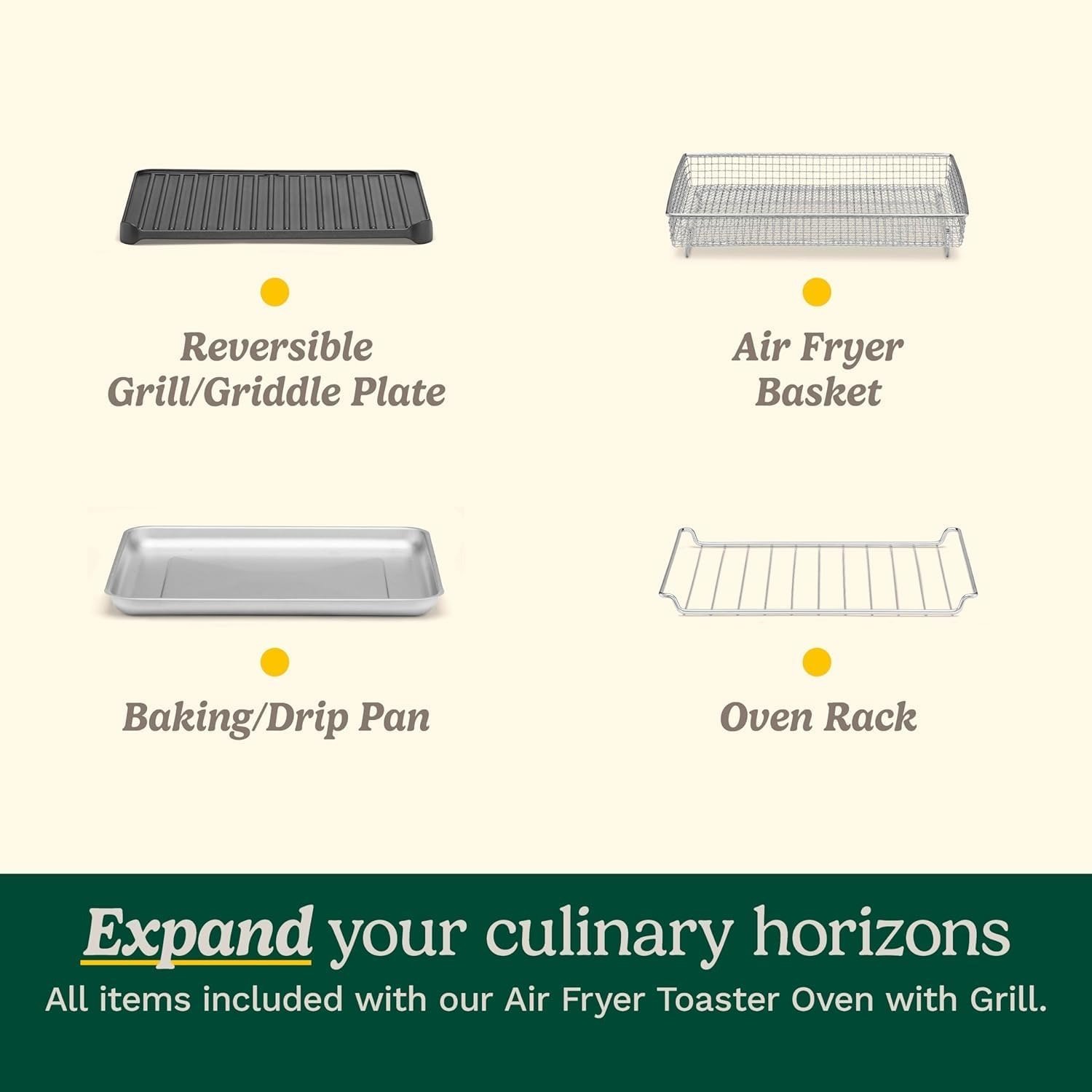 0.6 Cu.Ft Air Fryer Toaster Oven 8-in-1, 1800W, Air Crisp Technology, Stainless Steel Design