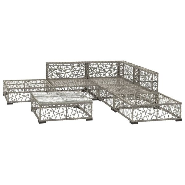 vidaXL 6 Piece Patio Lounge Set with Cushions Poly Rattan Gray