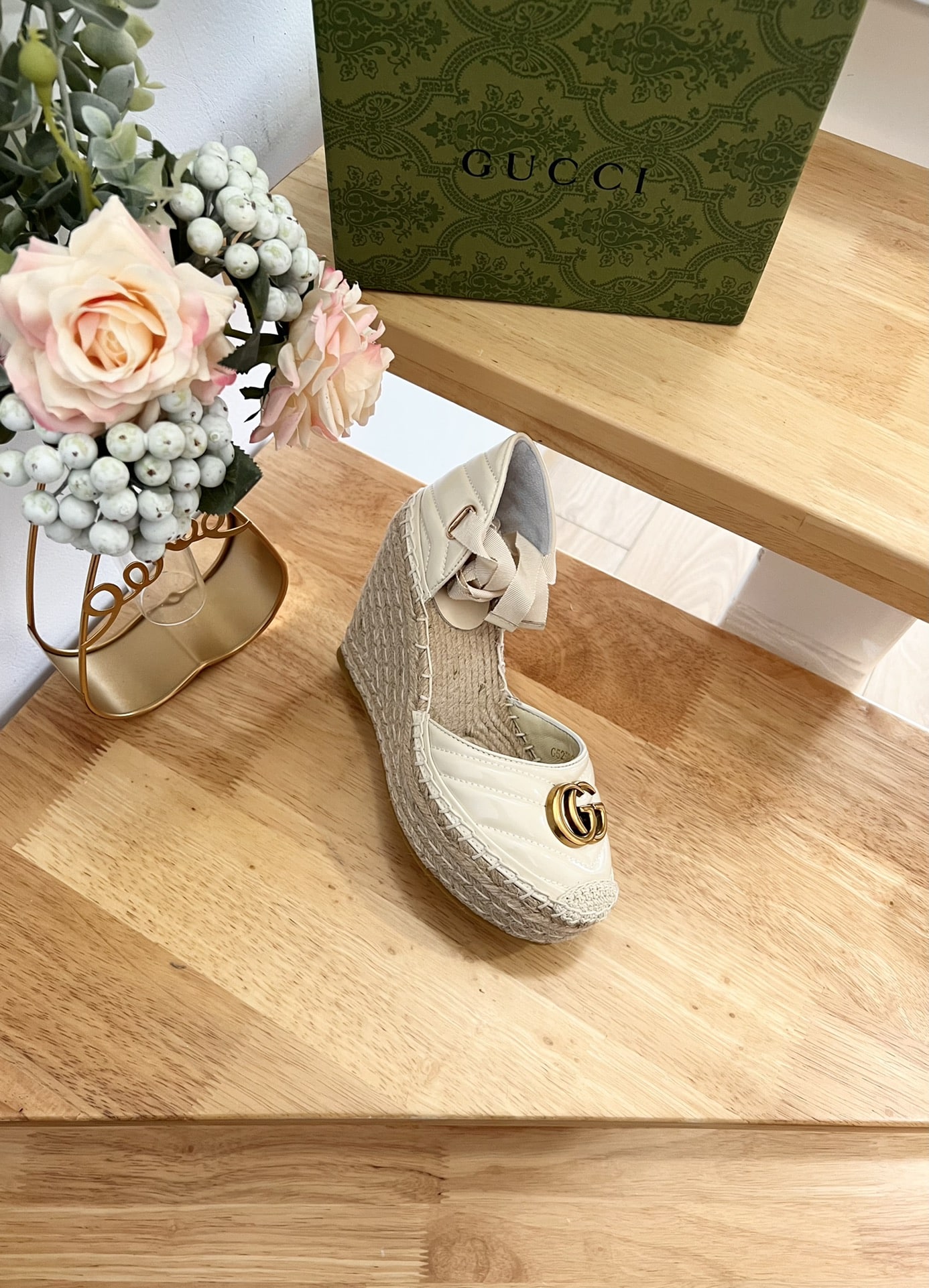 Gucci Leather Platform Espadrille White