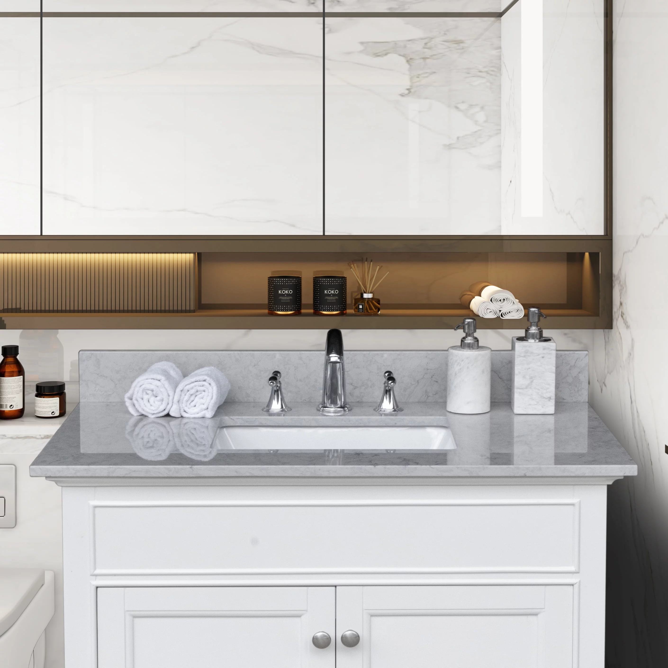 Montary Company 37in Bathroom Cararra Grey Engineered Stone Vanity Top with Ceramic Sink