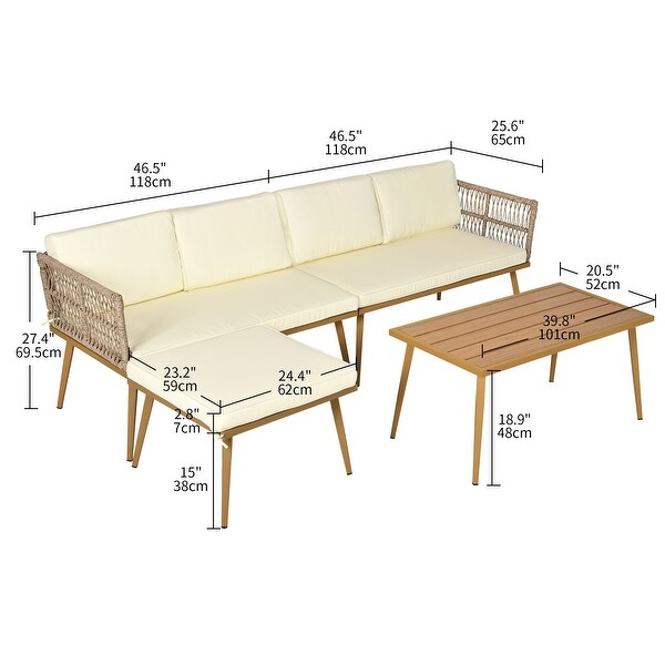 Moasis 4 Pieces Patio Conversation Set Sectional LShaped Sofa with Cushions and Side Table