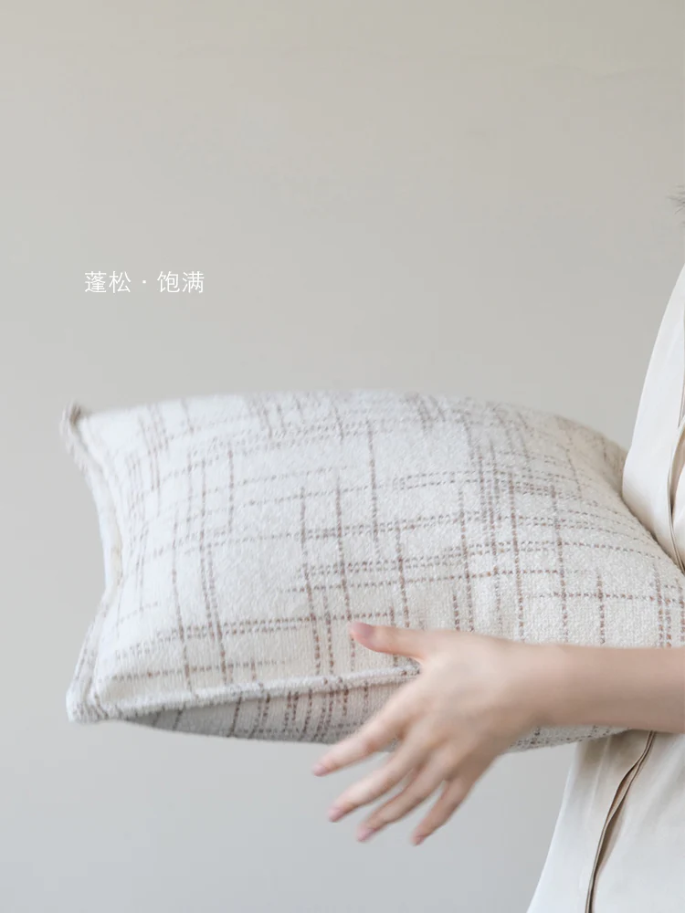 BD085 - CH@NEL Cross Tweed Pillow: French Woven Cream Sheep Wool, Ideal for Living Room or Bedroom