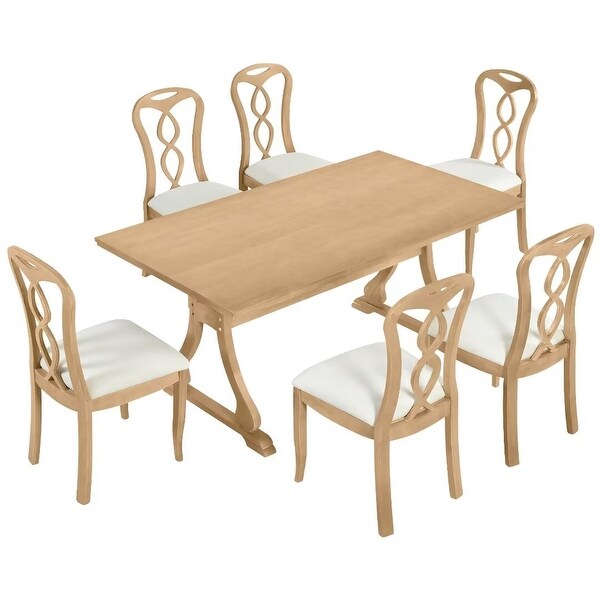 Trestle Dining Table Set with Upholstered Dining Chairs,Smooth Backs
