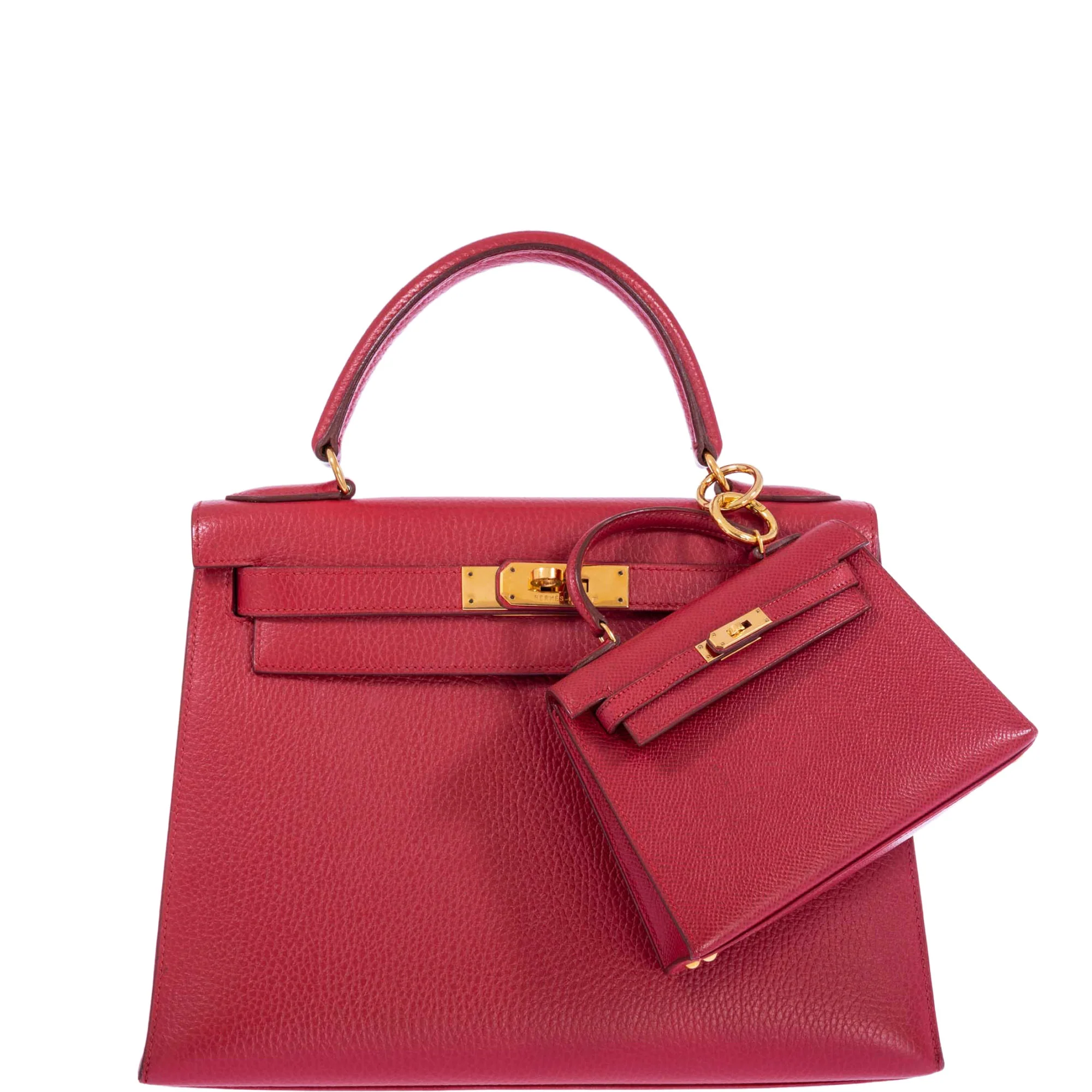 Hermès Kelly 28 Sellier Rouge Vif Ardenne with Gold Hardware