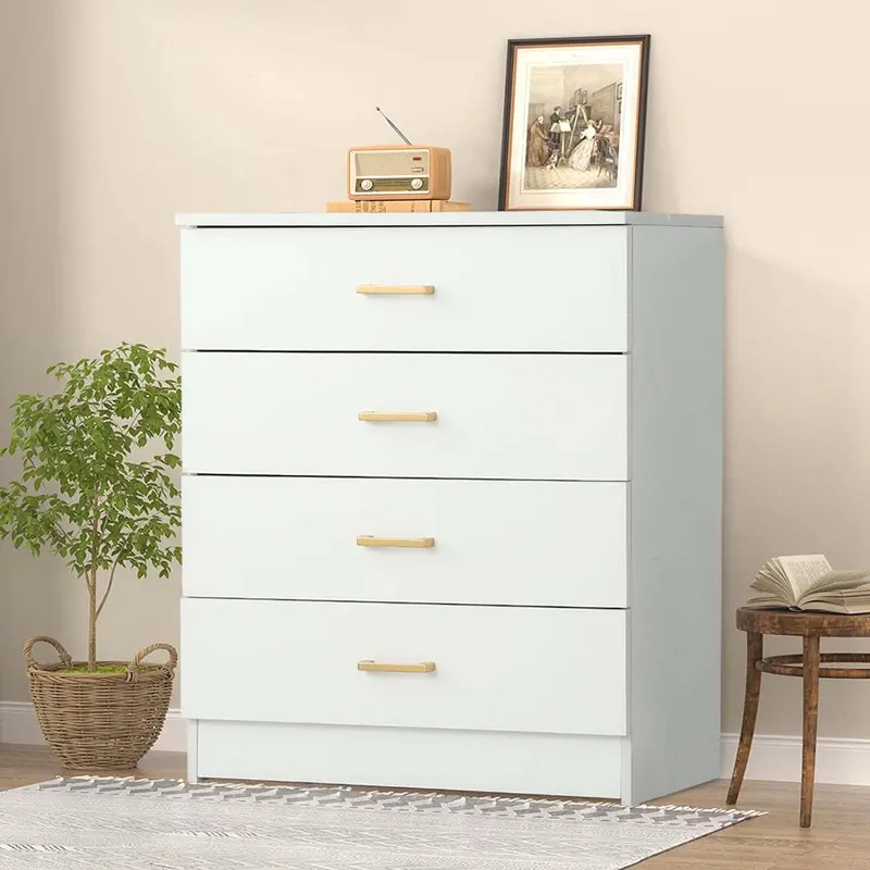 SEGMART 4-Drawer White Wood Dresser – Space-Saving Bedroom Storage, E1-Grade Particleboard Construction