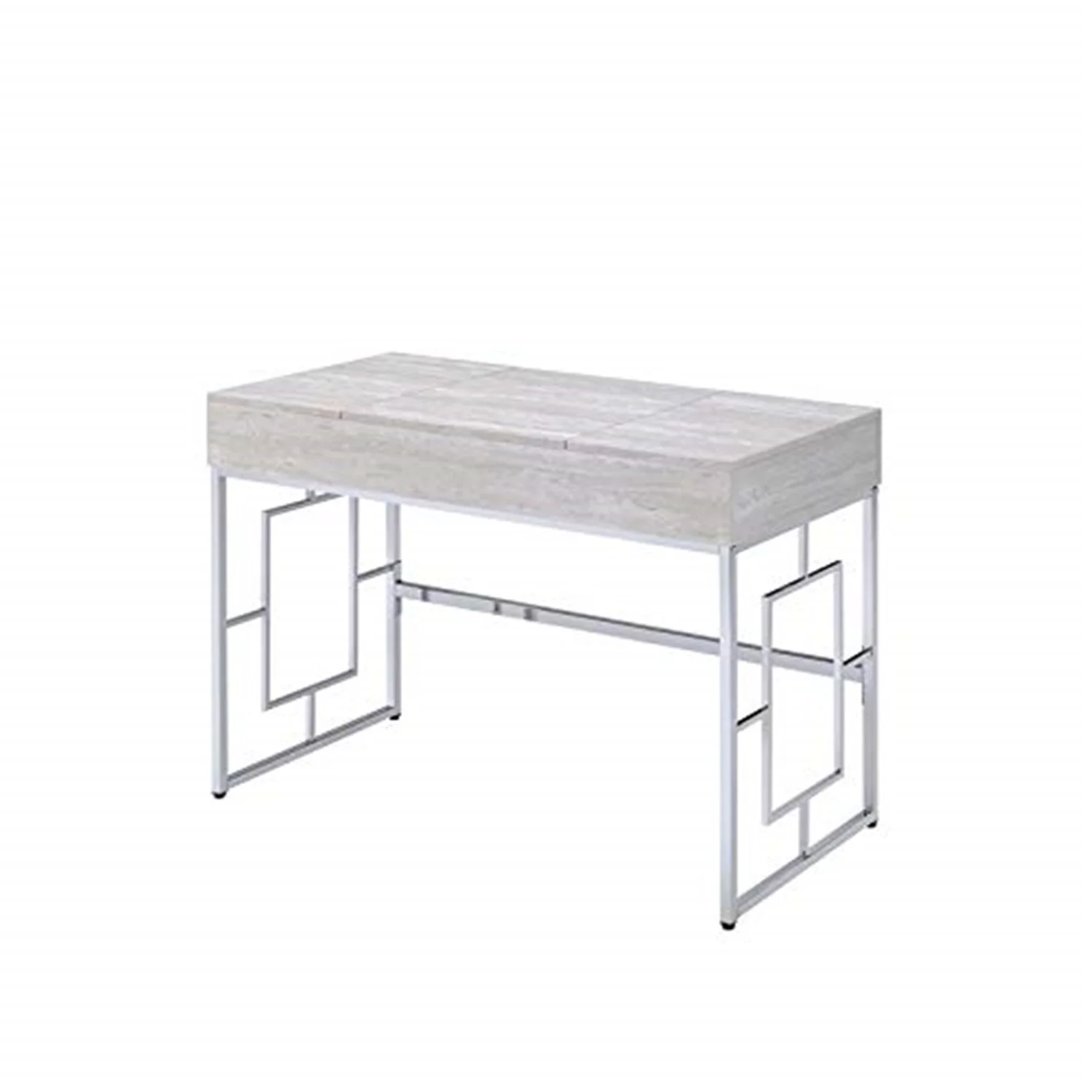 ACME Saffron Vanity Desk in Chrome and White