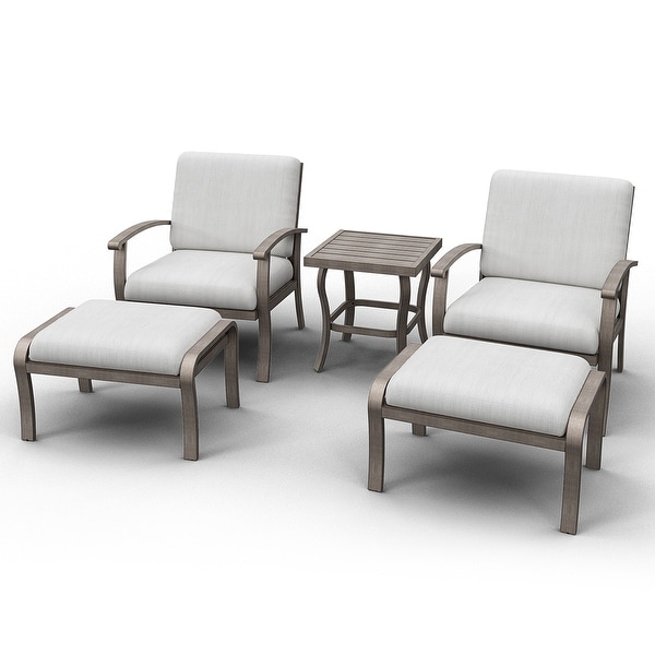 5Piece Aluminum Patio Conversation Set with End Table,Ottoman and Light Gray Cushions