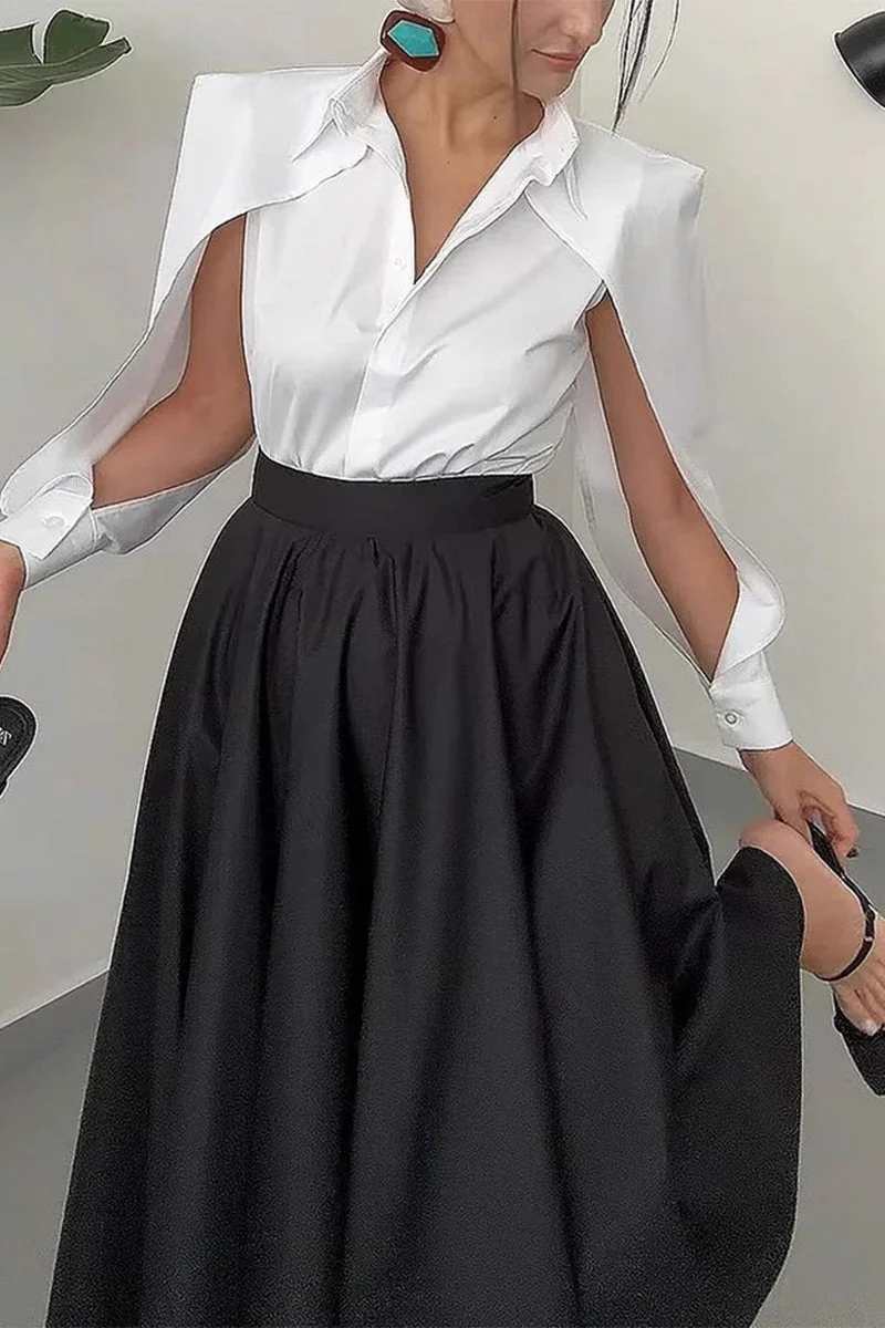 Elegant Patchwork Turndown Collar Two-Piece SetClistos