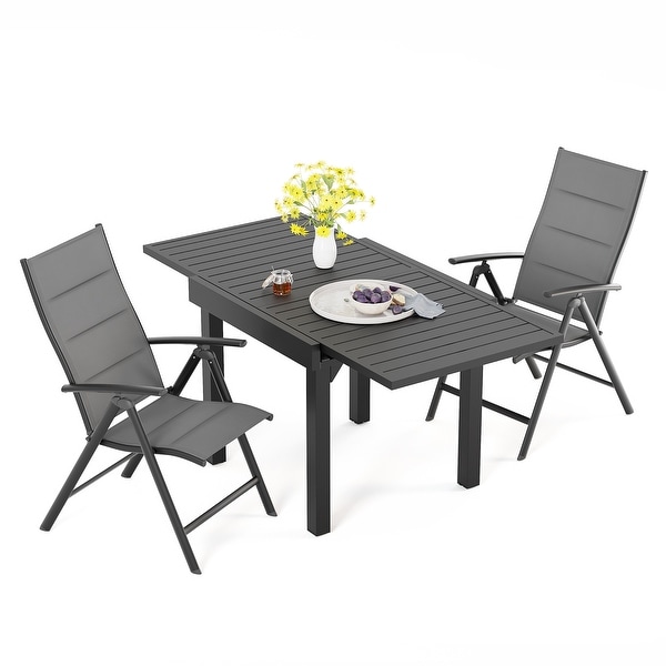 3/5/7 Pieces Patio Dining Set,Aluminum Expandable Table,Folding Padded Adjustable Chair