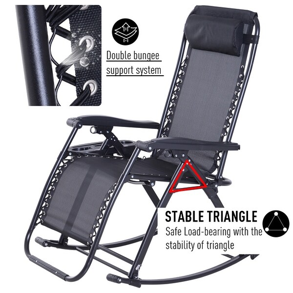 Outsunny Folding Zero Gravity Rocking Lounge Chair with Cup Holder Tray
