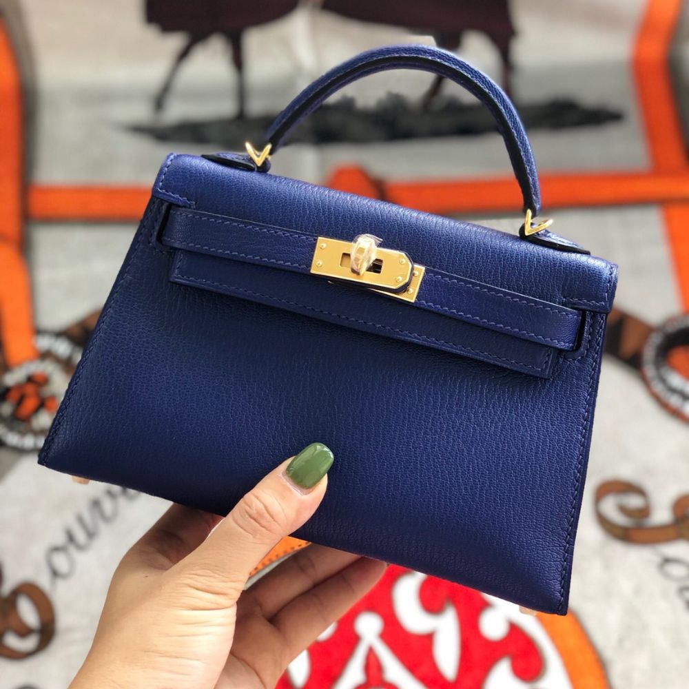 [Premium Quality] – Hermès Kelly Mini II Bag Blue 7.5 Inches
