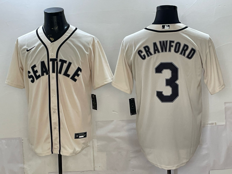Men's Seattle Mariners JP Crawford #3 Cream Replica Player Jersey