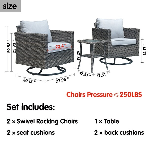 OVIOS Wicker Swivel Rocking Chair 3piece Set
