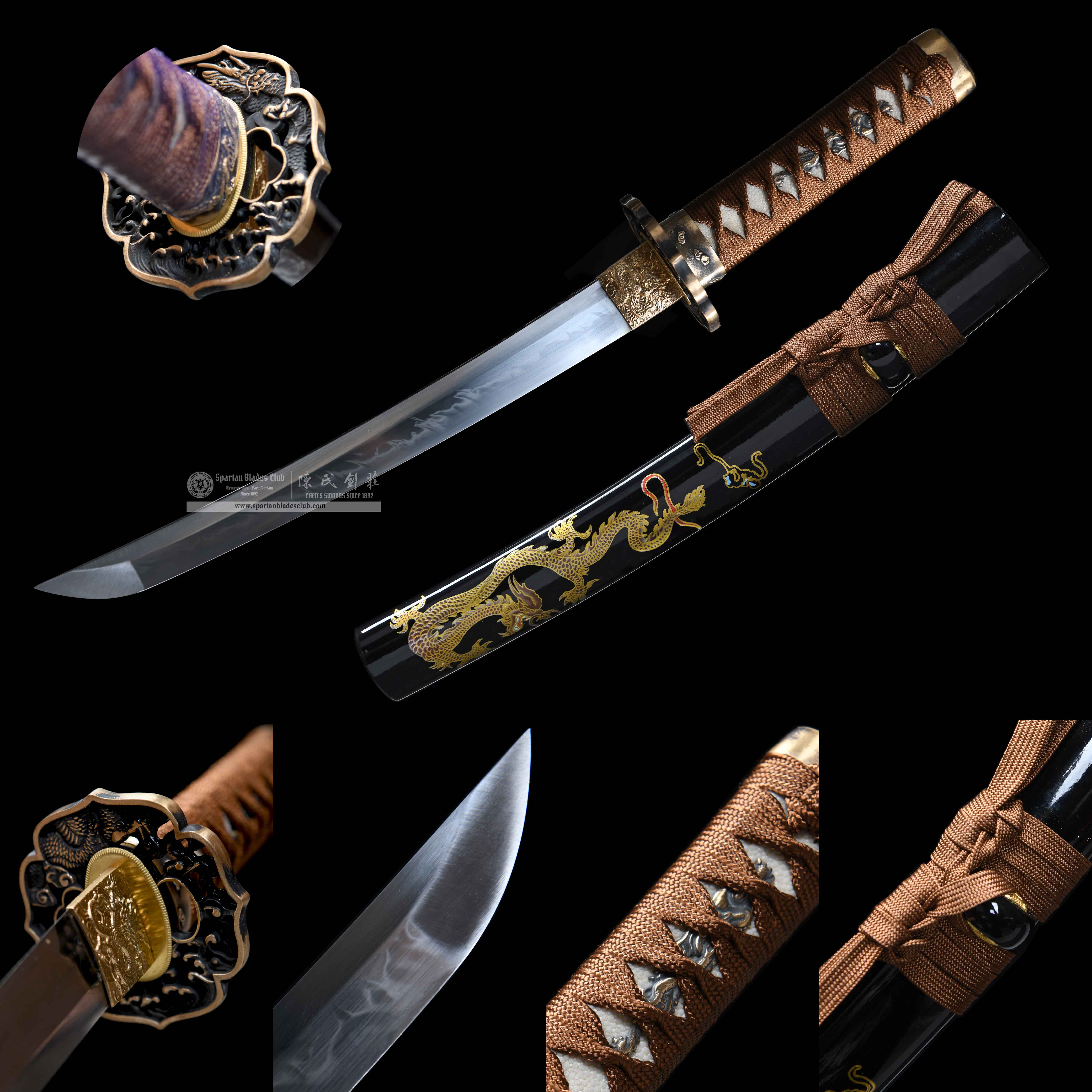 HY182 | Jinyao Loongchen | Tanto | T10 Steel | Clay-tempered | Real Hamon | Brown | Loong(Chinese Dragon) | Battle-Ready | Full-tang | Spartan Blades Club | CHEN'S SWORDS 1892 - Spartan Blades Club - 陳氏劍莊1892