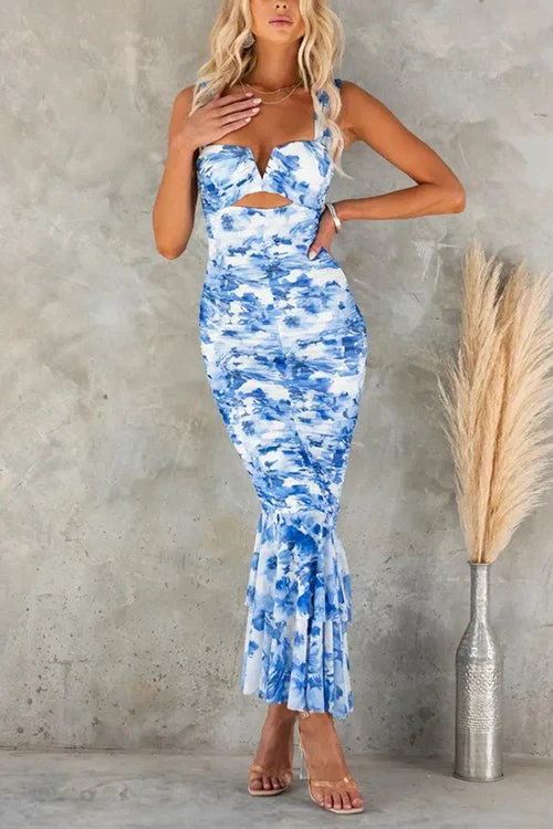 Floral Cutout Mesh Midi DressClistos