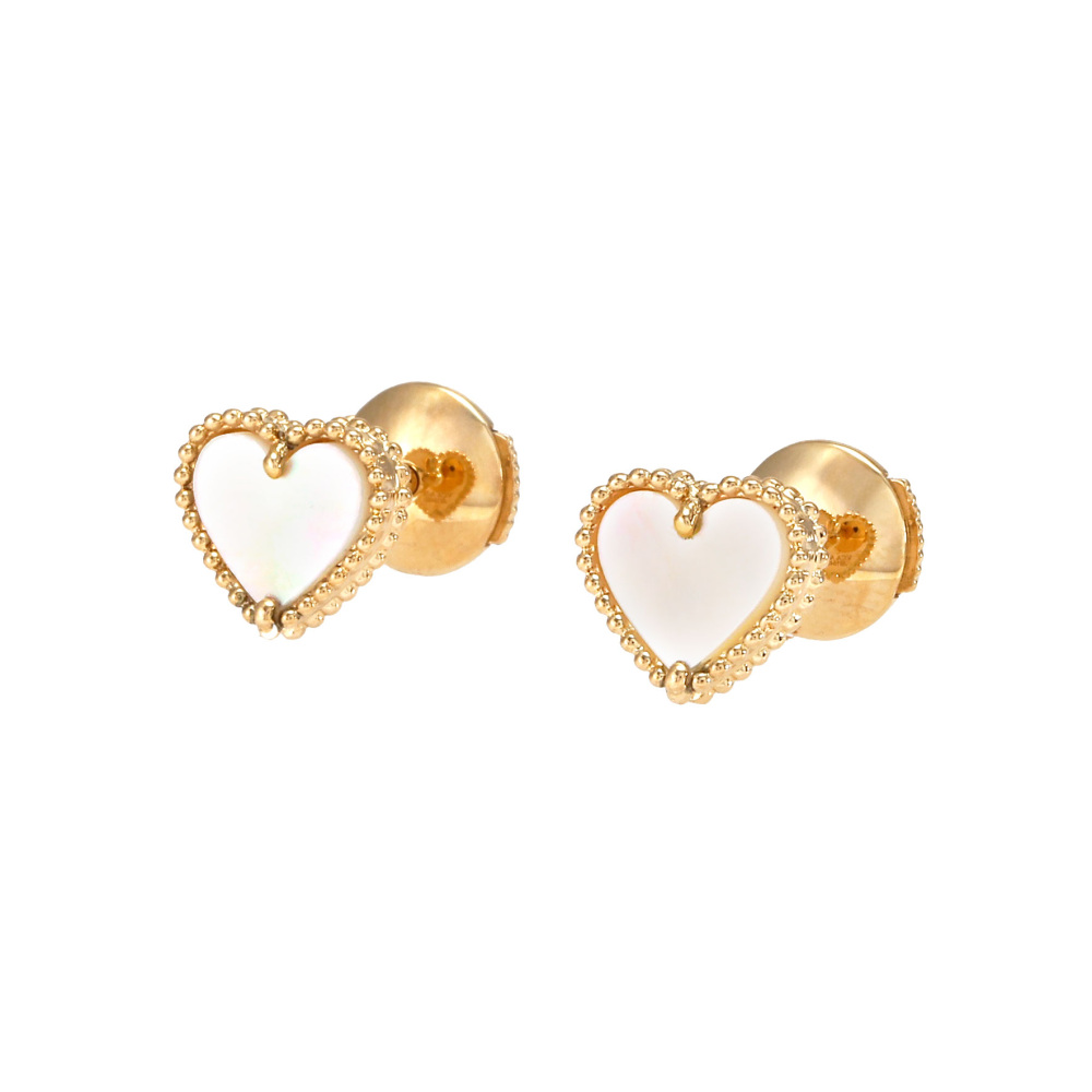 Van Cleef & Arpels Sweet Alhambra Heart Earrings 18K Yellow Gold Mother of Pearl