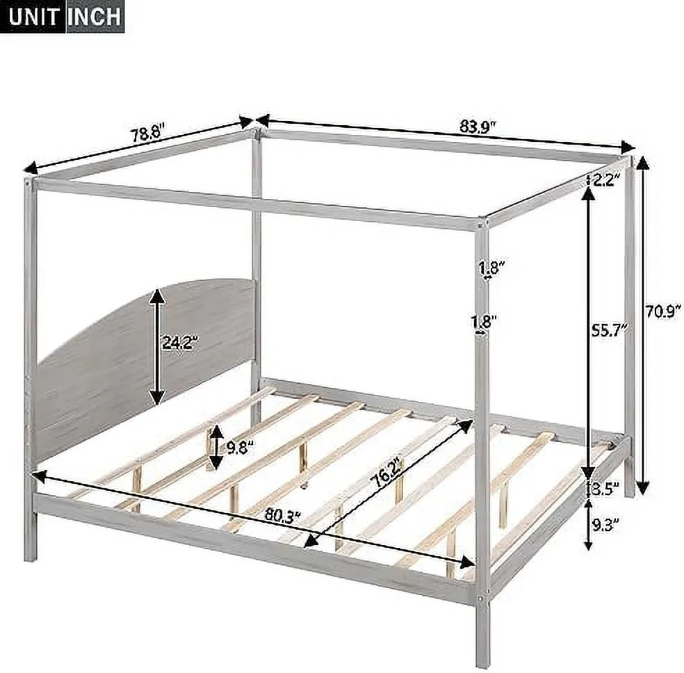 YPZBBOOM Queen Size Canopy Bed Wood 4-Poster Platform Beds  Modern Queen Bed Frame with Headboard  No Box Spring Needed  White