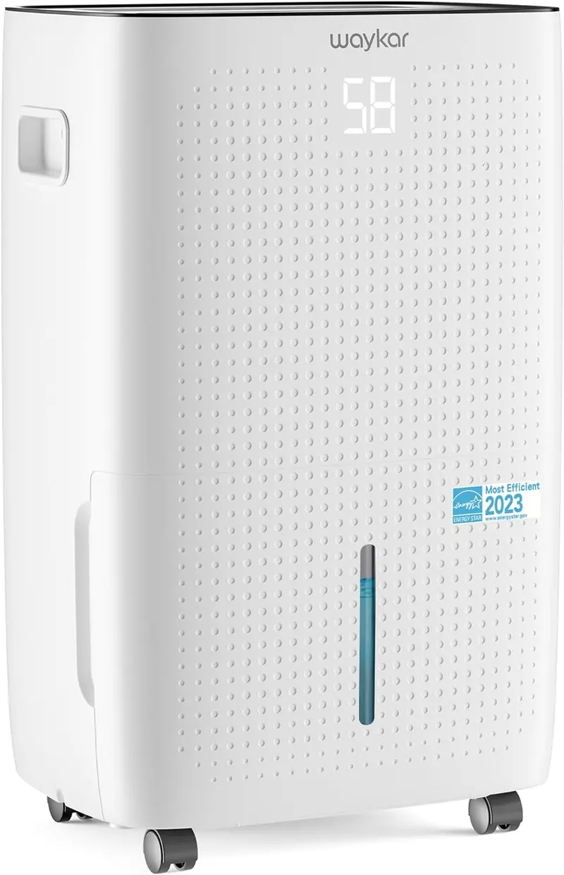 Waykar High-Capacity Dehumidifier – 2,000 Sq. Ft. Coverage with Manual/Auto Drain Options and 0.66-Gallon Removable Tank