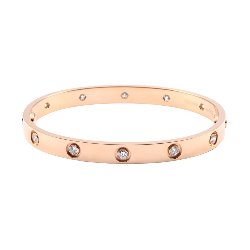 Cartier Love 10P Diamond Bracelet 18K Rose Gold B6040600