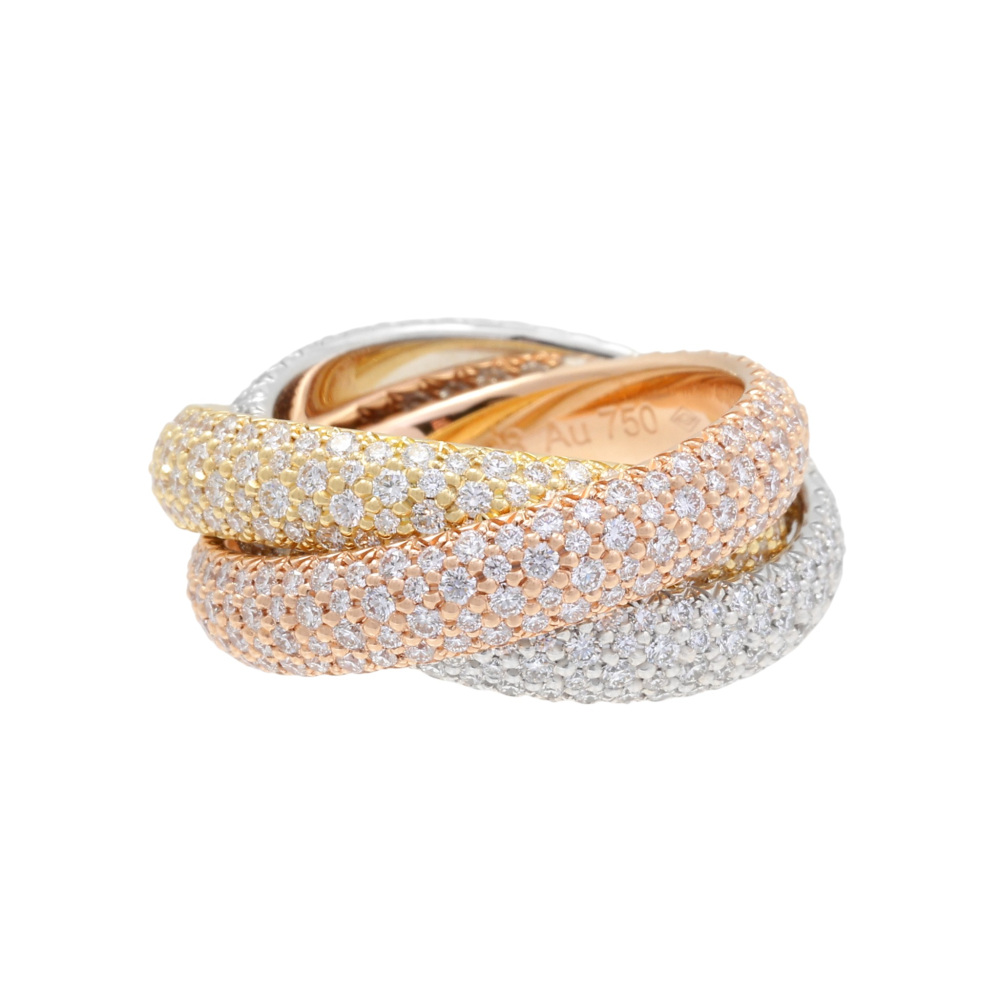 Cartier Trinity Pave Ring Tri-Gold Diamond N4210800
