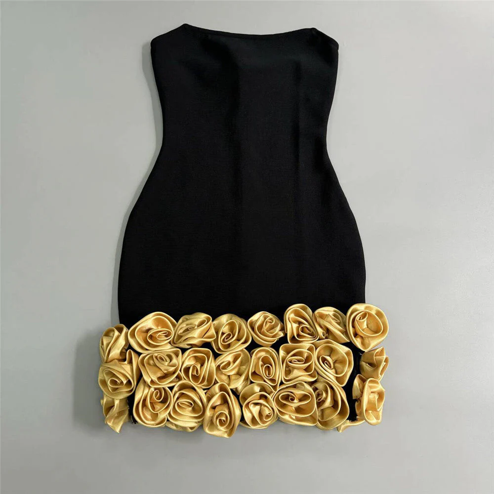 Strapless Rose Embellished Bodycon Mini DressClistos