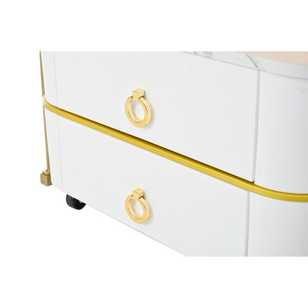 Mieres Stackable Coffee Table,Nesting Tables with Brown Tempered Glass,Wheels and Drawers and High Gloss Marble Grain Top