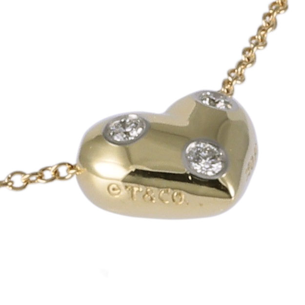 Tiffany & Co. Tiffany Dots Heart 3PD K18YG Yellow Gold PT950 Necklace Platinum & 18K Yellow Gold Diamond