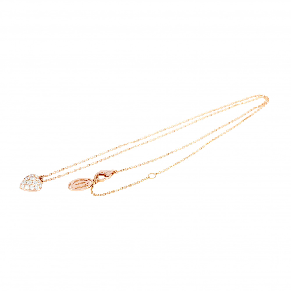 Cartier Pave Heart K18PG Pink Gold Necklace Diamond