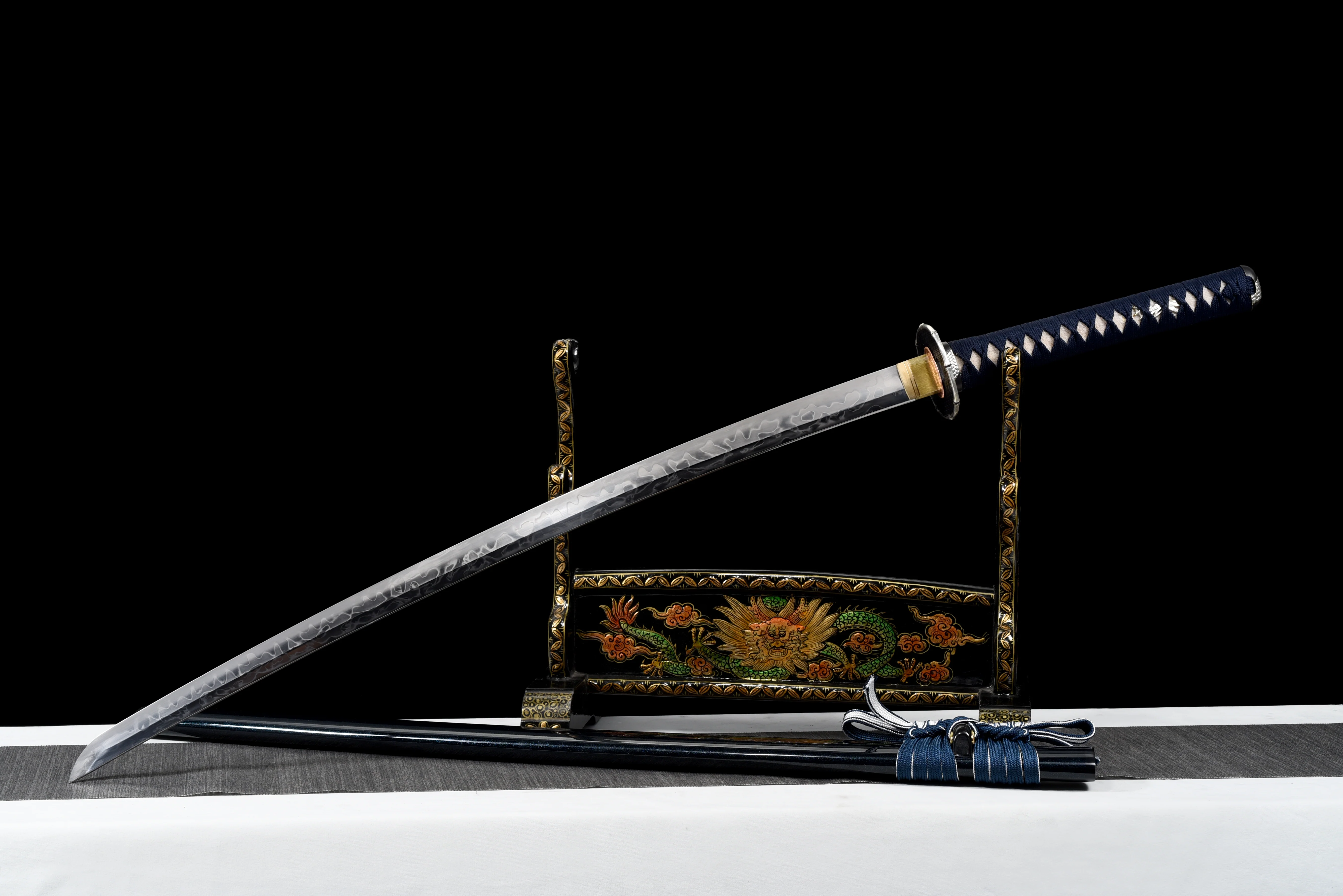 Blue Katana – T10 Clay Tempered Full Hamon (皆烧), Full Tang